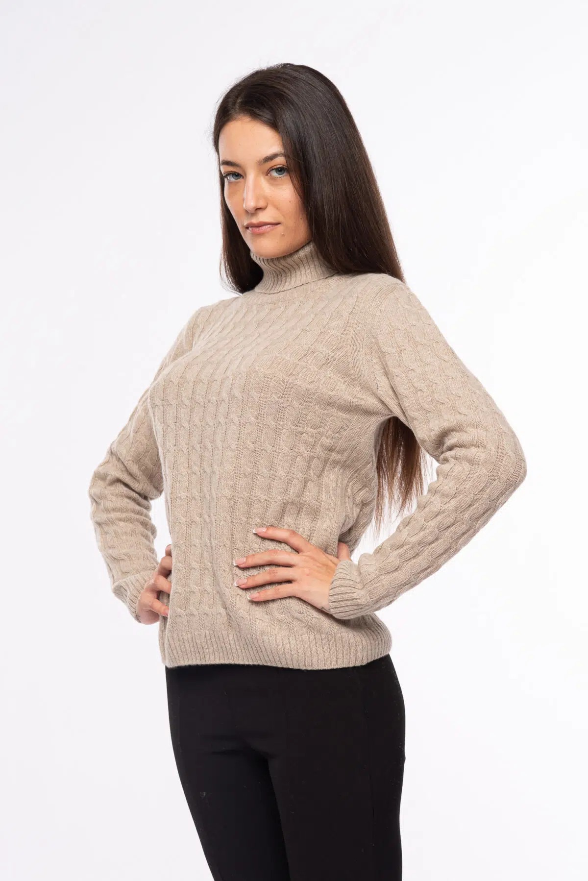 dolcevita treccia donna eco cashmere beige