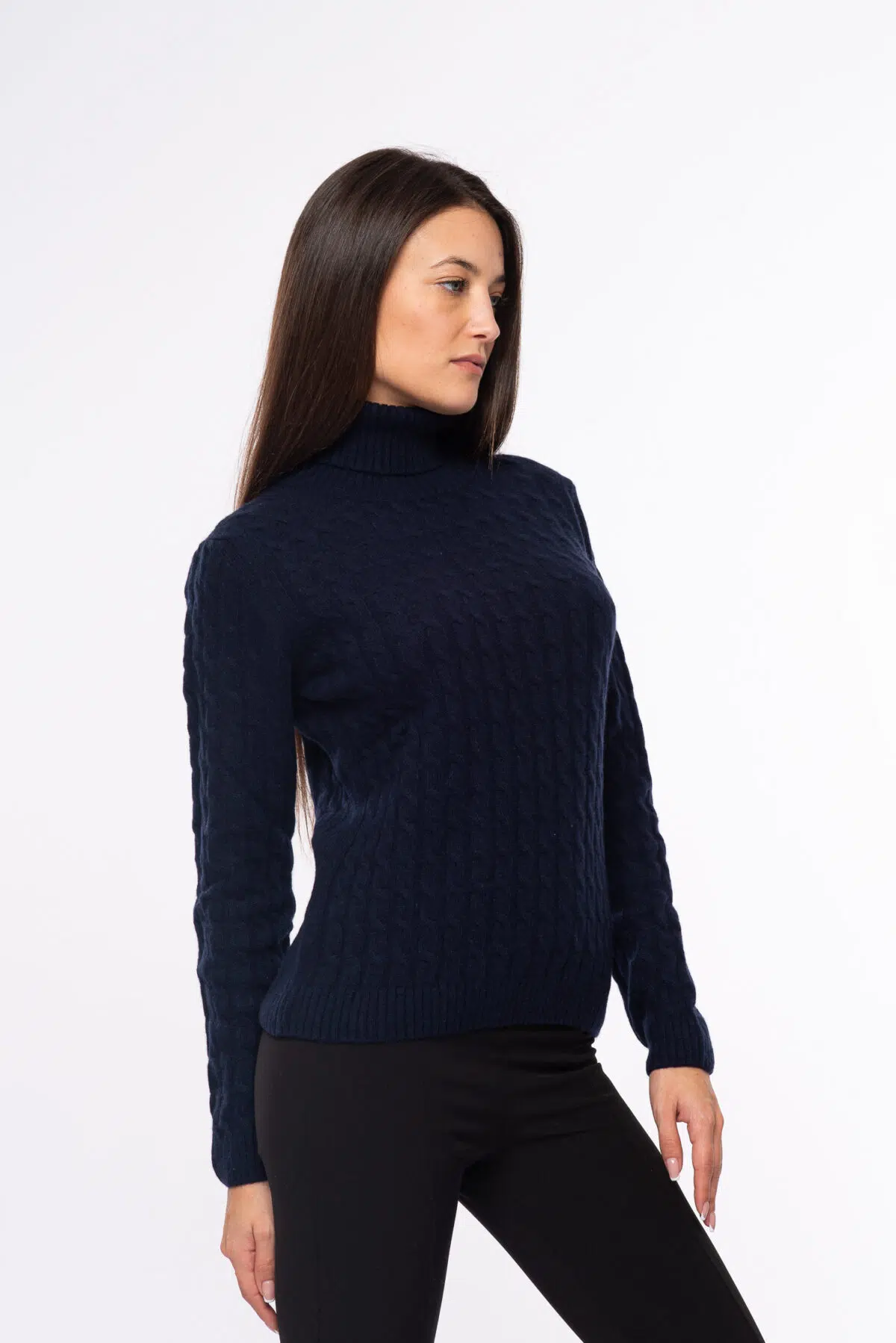 dolcevita treccia donna eco cashmere blu