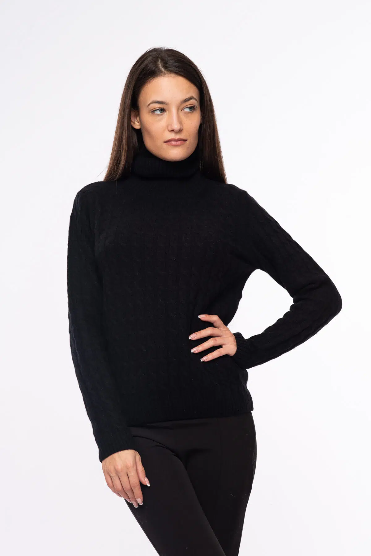 dolcevita treccia donna eco cashmere nero