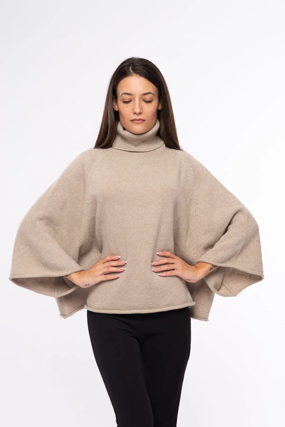 poncho donna eco cashmere beige