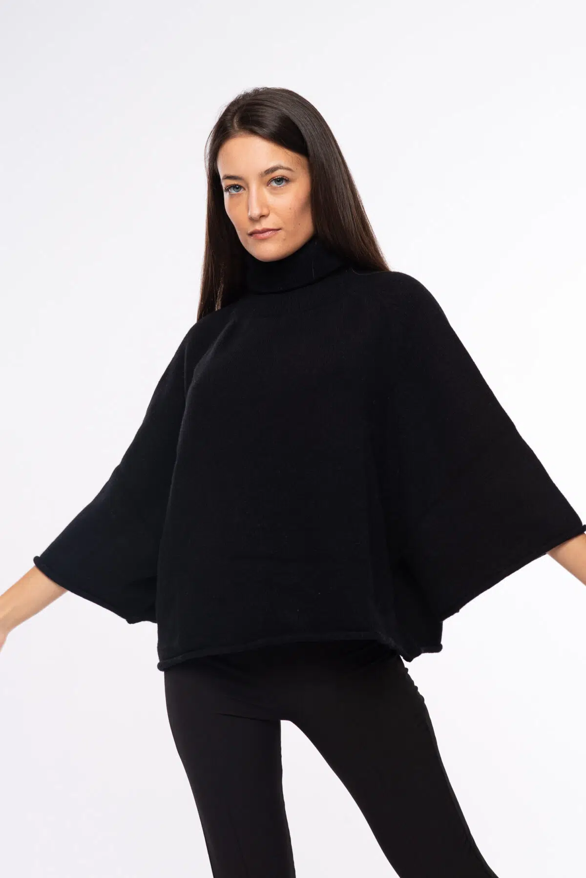 poncho donna eco cashmere beige nero