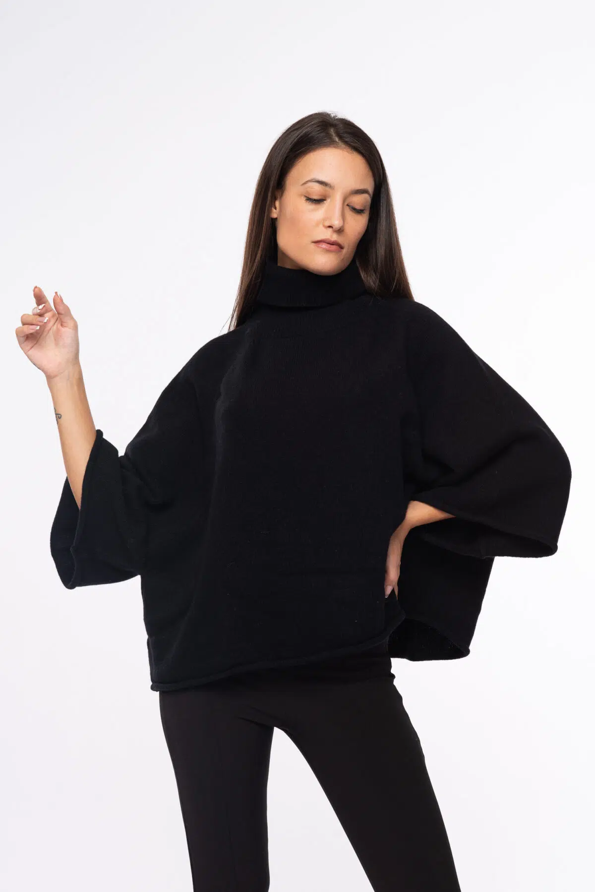 poncho donna eco cashmere nero