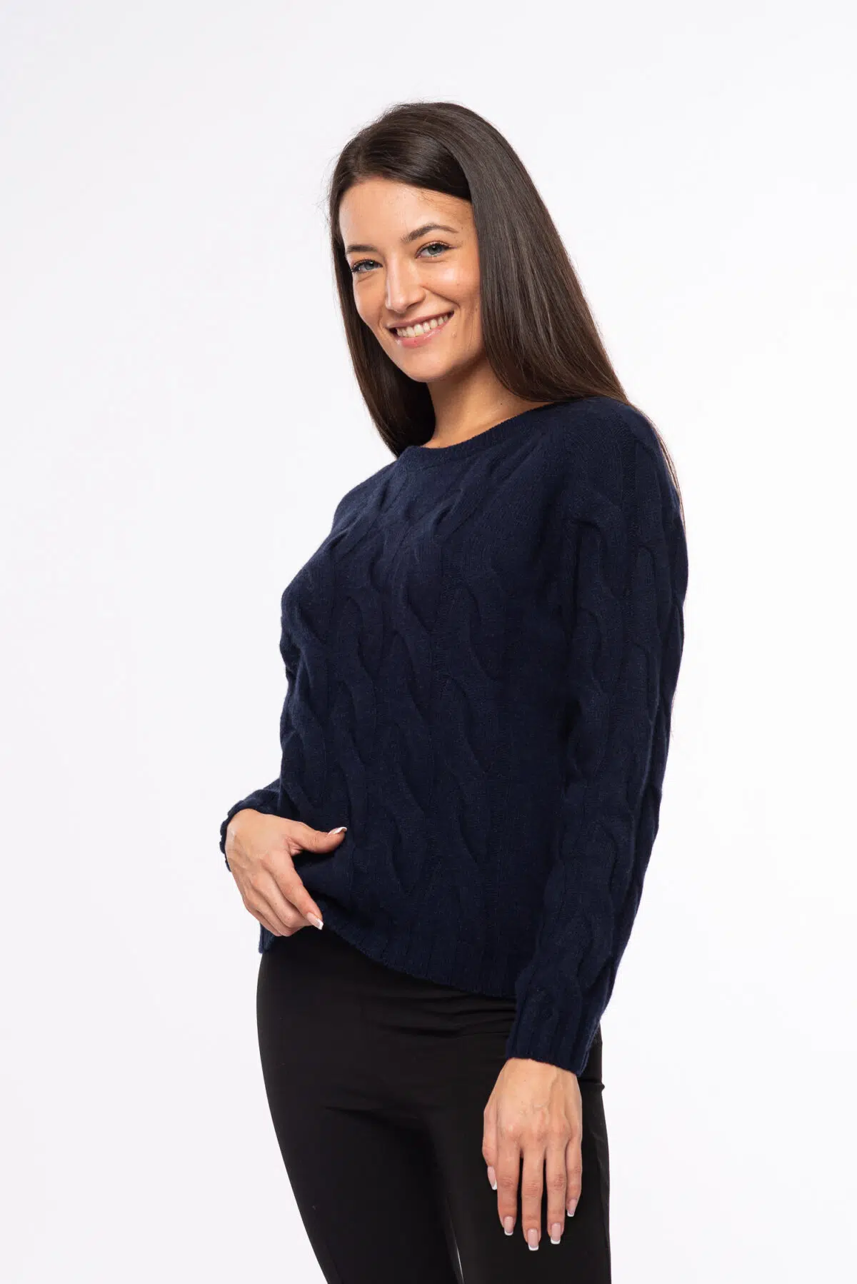 maxipull treccia eco cashmere donna blu