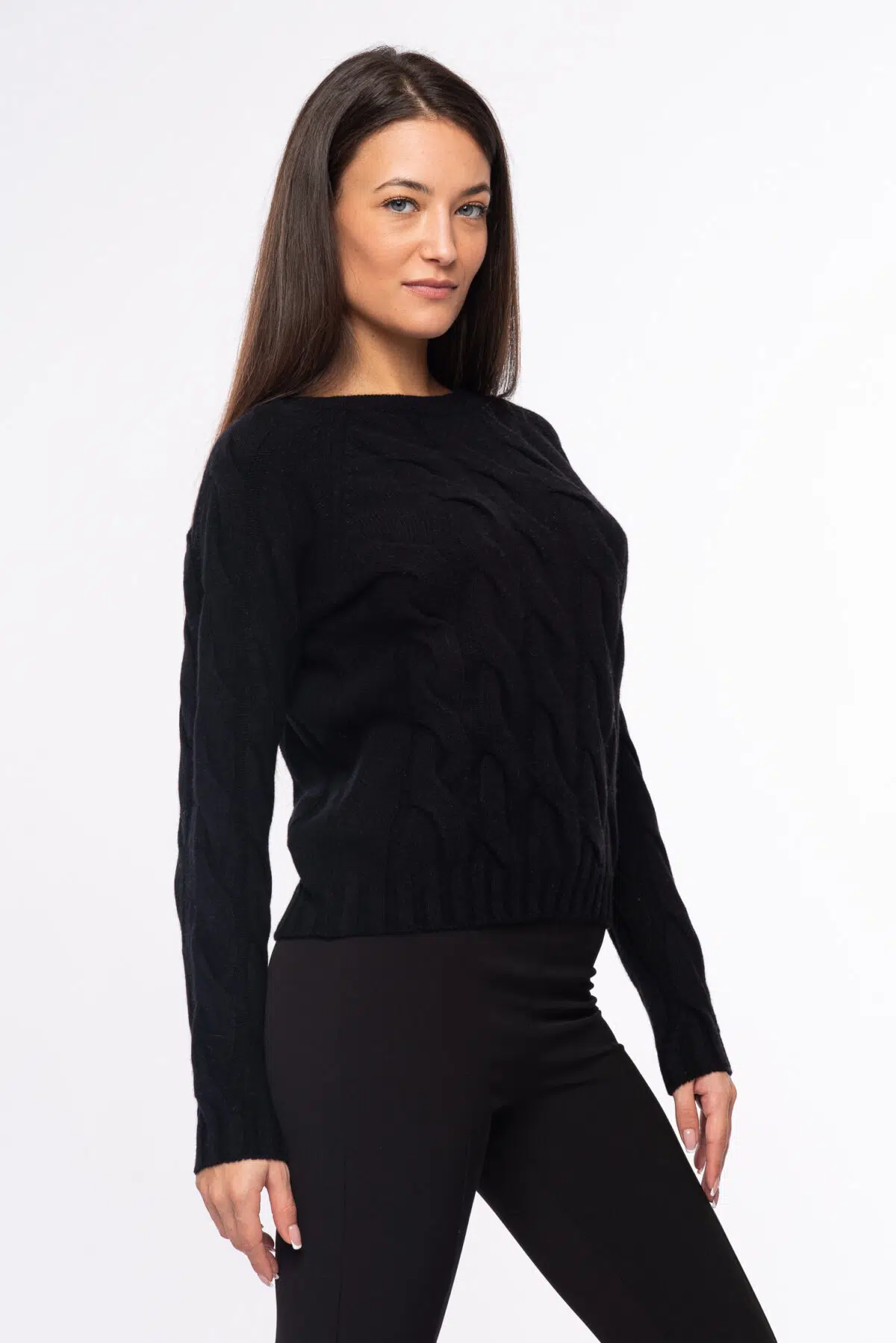 maxipull treccia eco cashmere donna nero