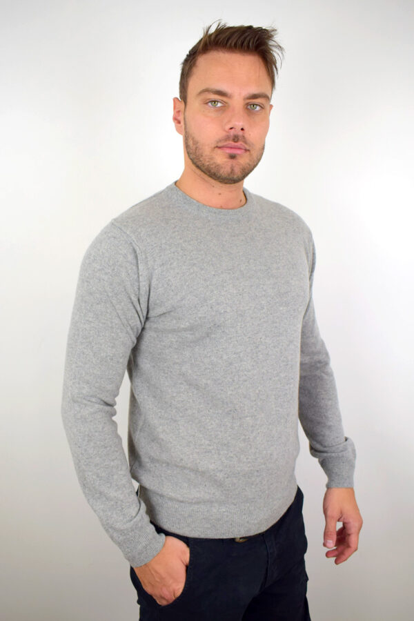 Basque Pure Cashmere Men's Pearl Grey Crew-neck