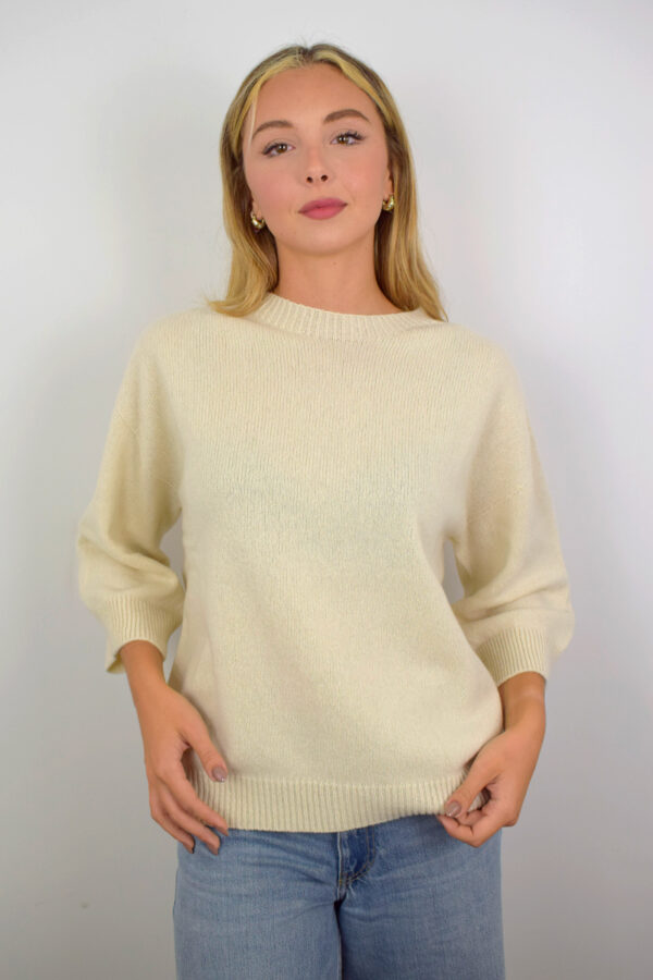 Crew-neck Portofino Size One Long Flared Sleeve Pure Cashmere Women's Cream
