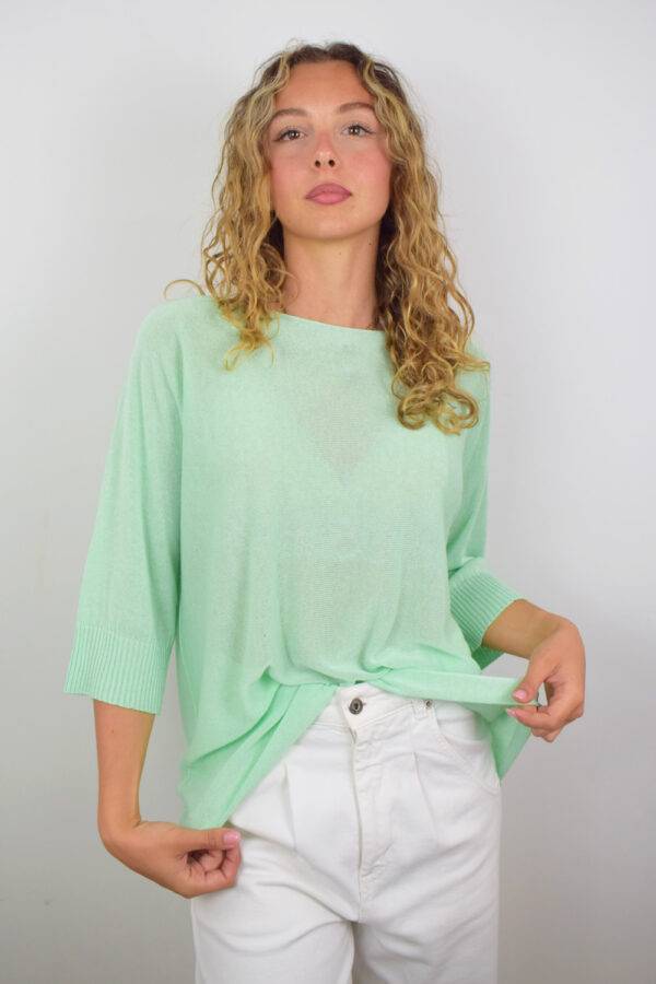 Maglietta Manica Corta Lino Leggero Color Latte e Menta