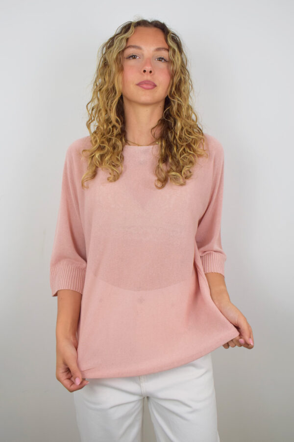 Maglietta Manica Corta Lino Leggero Color Rosa