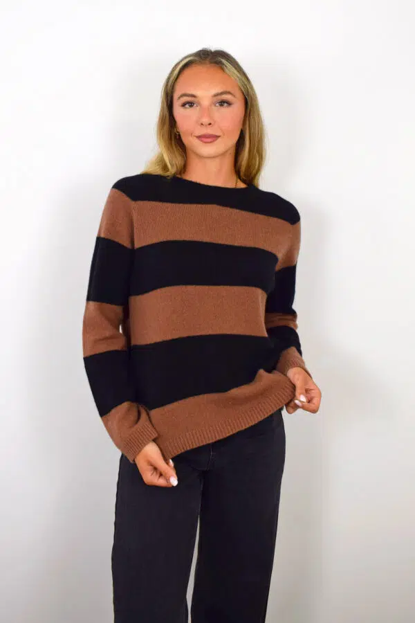 Maglia Puro Cashmere Girocollo Donna Collezione 25/26 Tabacco e Nero
