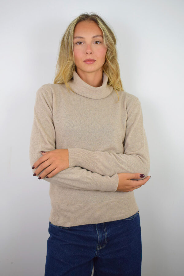 Maglia Puro Cashmere Collo Alto Over Donna Collezione 25/26 Beige