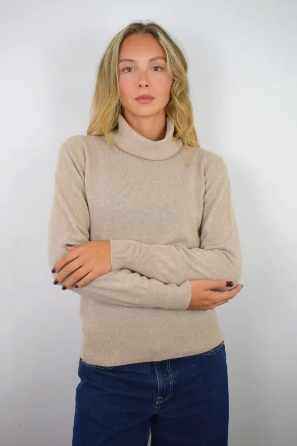 Maglia Puro Cashmere Collo Alto Over Donna Collezione 25/26 Beige