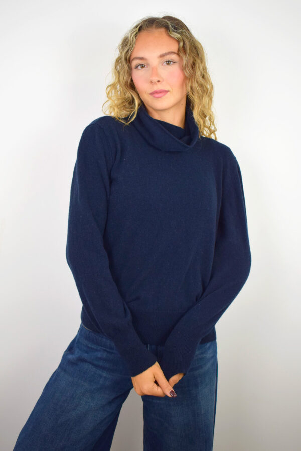 Maglia Puro Cashmere Collo Alto Over Donna Collezione 25/26 Blu