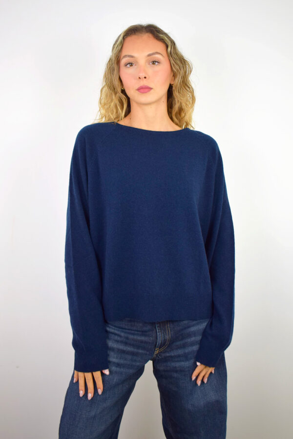 Maglia Puro Cashmere Girocollo Over Donna Collezione 25/26 Blu