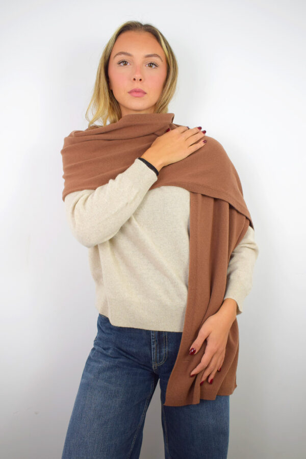 Sciarpone Lungo Unisex Puro Cashmere Collezione 25/26 Tabacco