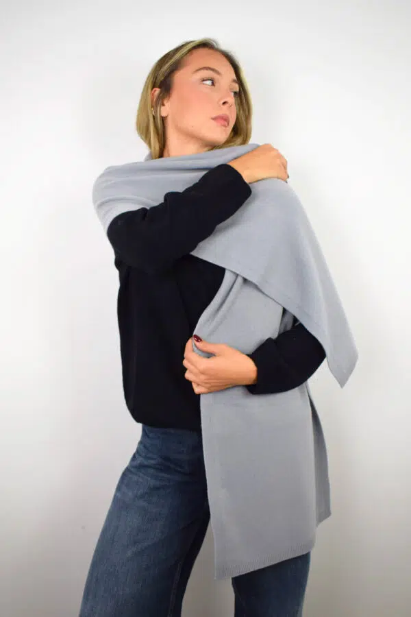 Sciarpone Lungo Unisex Puro Cashmere Collezione 25/26 Grigio Perla