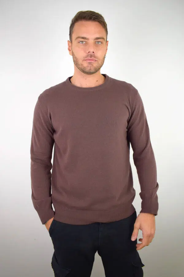 Maglia Puro Cashmere Girocollo Uomo Collezione 25/26 Tabacco