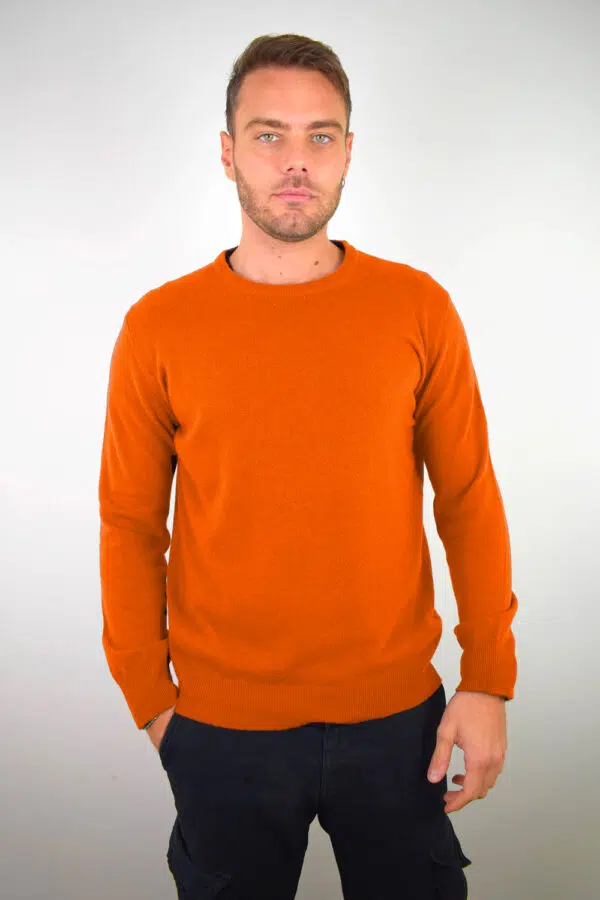 Maglia Puro Cashmere Girocollo Uomo Collezione 25/26 Arancio